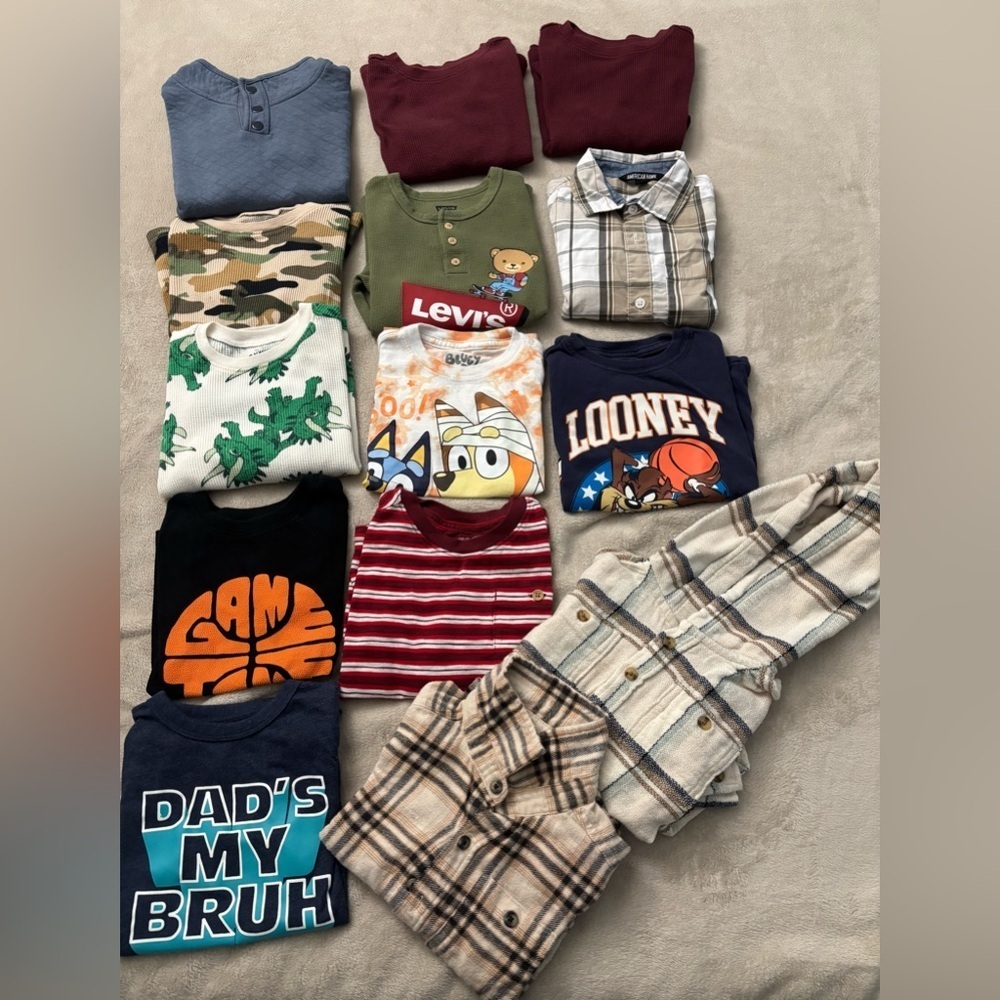 Bundle of 14 Pieces of Assorted Kids Graphic and Plaid Shirts Size 4T
